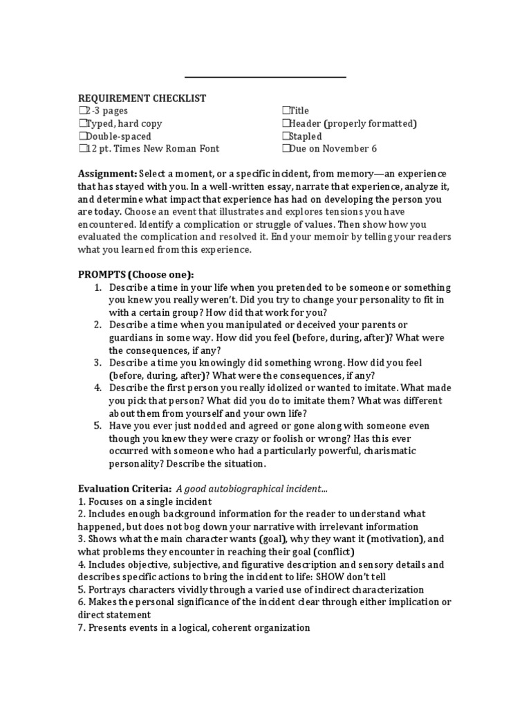 Memoir assignment middle school image