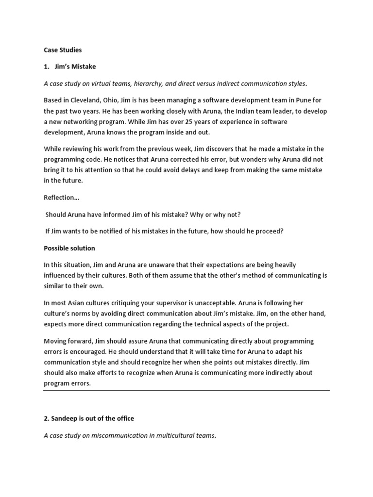 Cross Cultural Case Studies With Solutions Conversation Munication