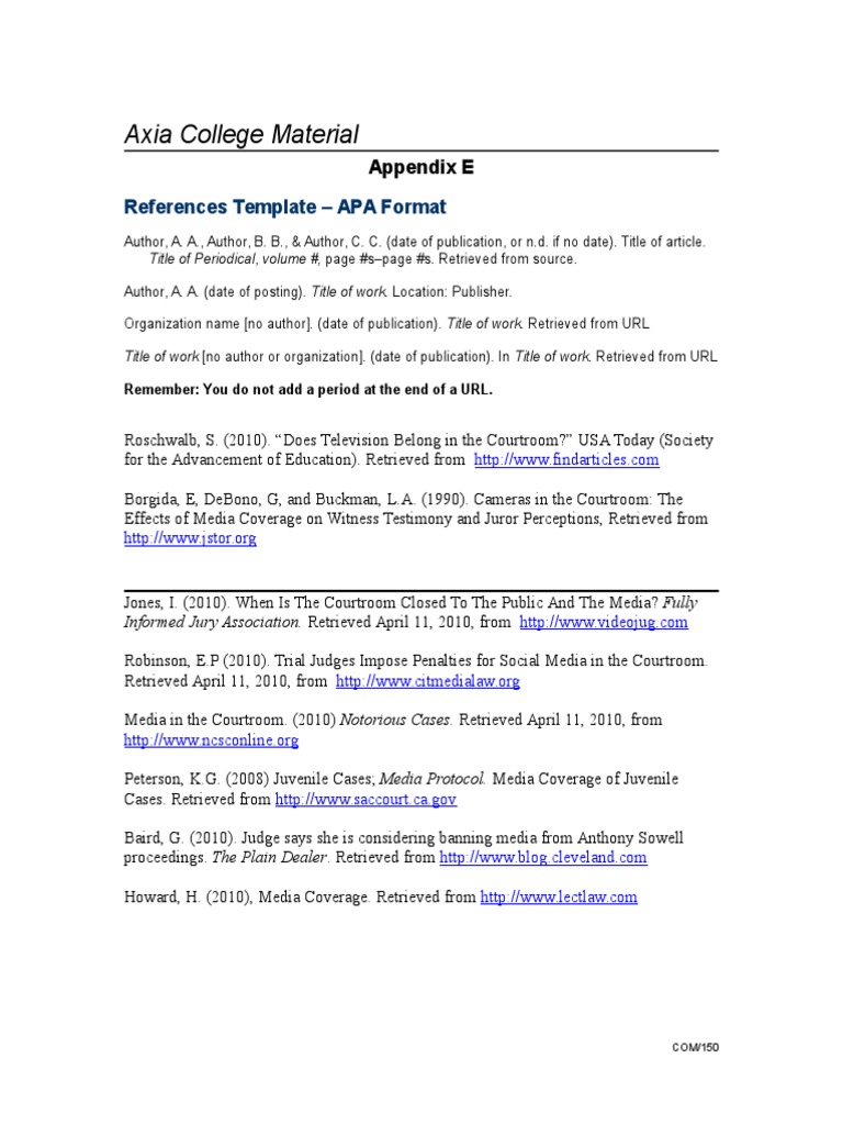 Appendix E (Reference List) 04-23-10 Mr. Dunaway | PDF