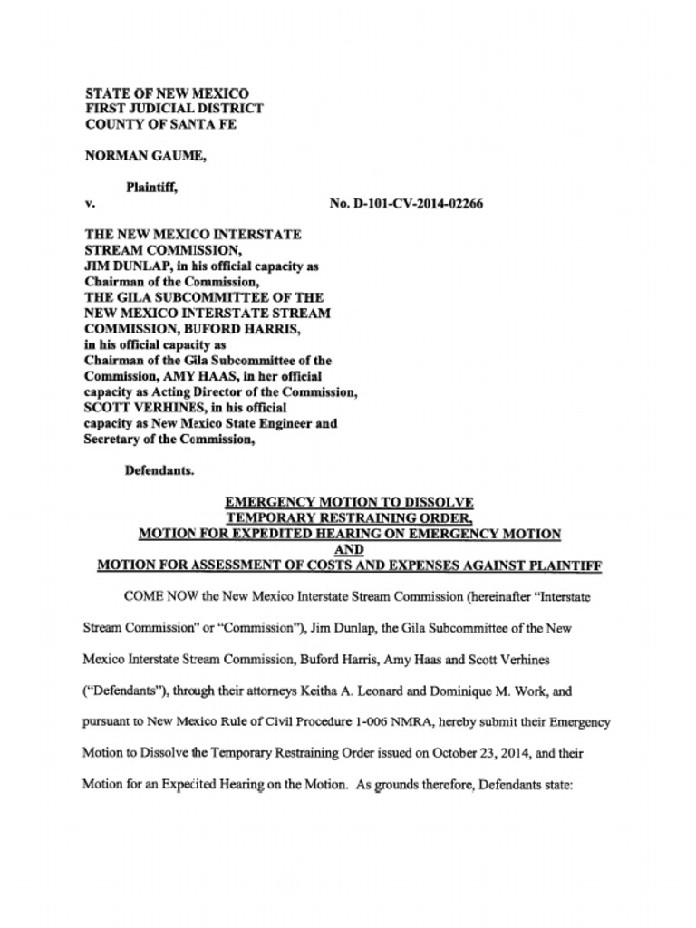 Defendants' Emergency Motion To Dissolve Temporary Restraining Order