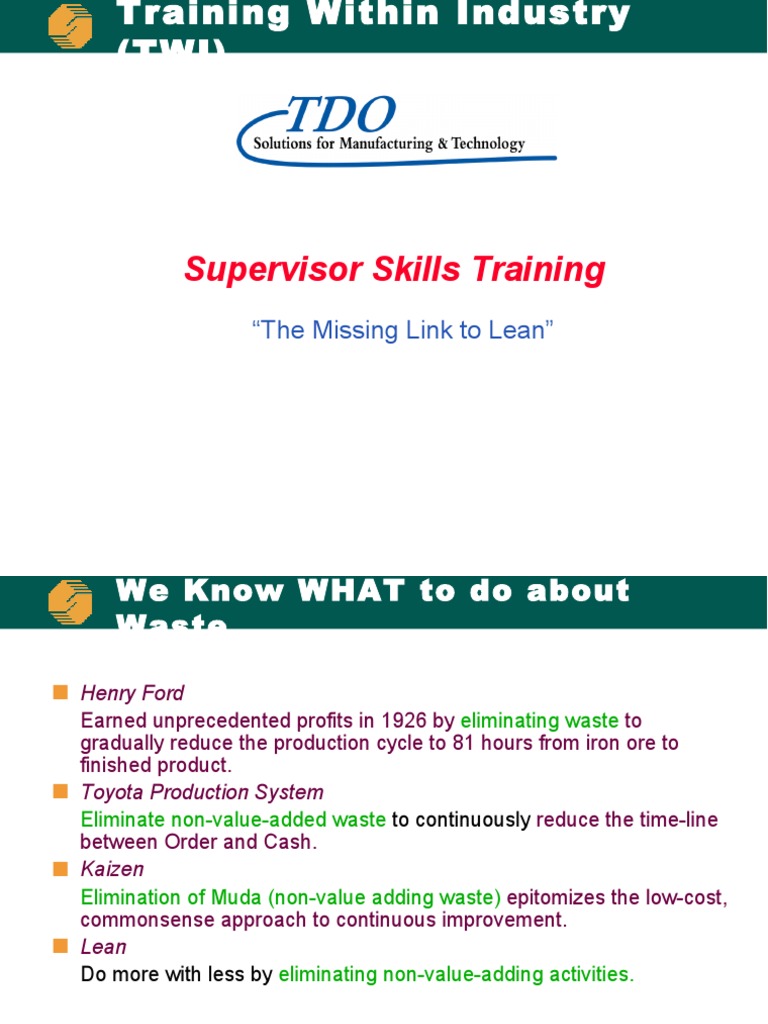 TWI: Enhancing Lean Manufacturing Skills | PDF | Lean Manufacturing ...