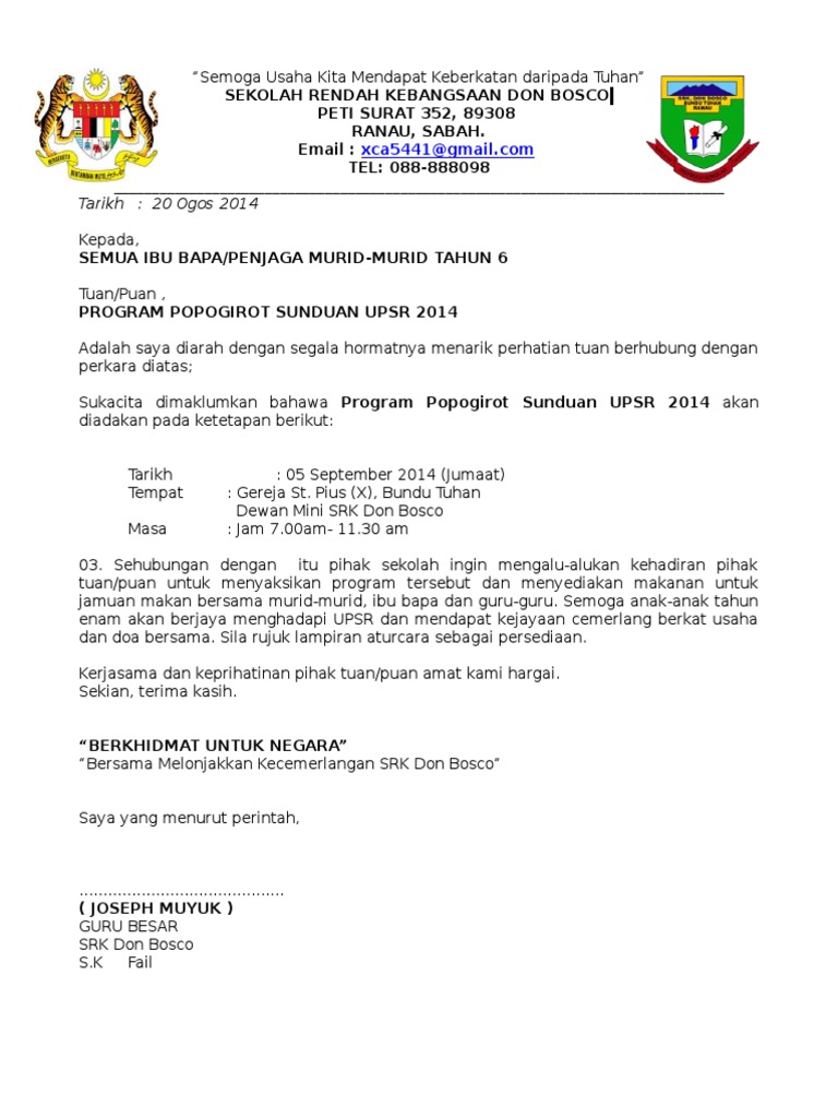 Surat Rasmi Jemputan Sebagai Penceramah Contoh Oha