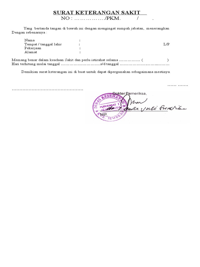 Surat Keterangan Sakit Dari Dokter Samarinda