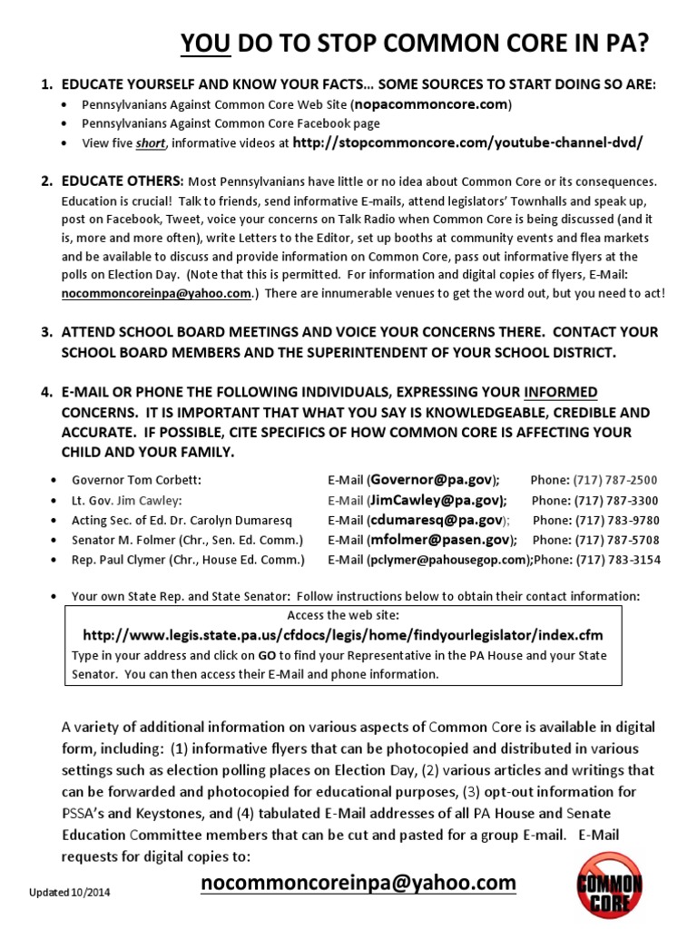 Stop Common Core in Pennsylvania Guide | PDF | Email | World Wide Web
