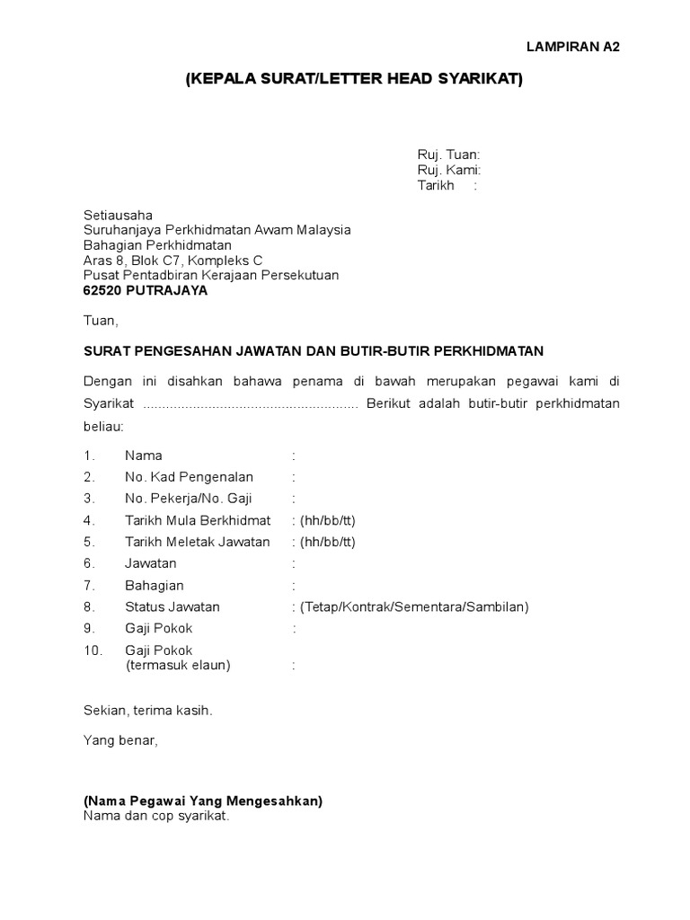 Contoh Surat Pengesahan Majikan Pdf