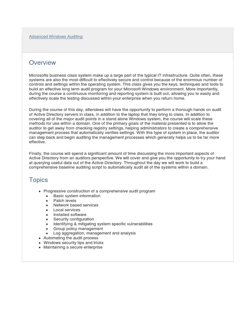 Advanced Windows Auditing Techniques | PDF