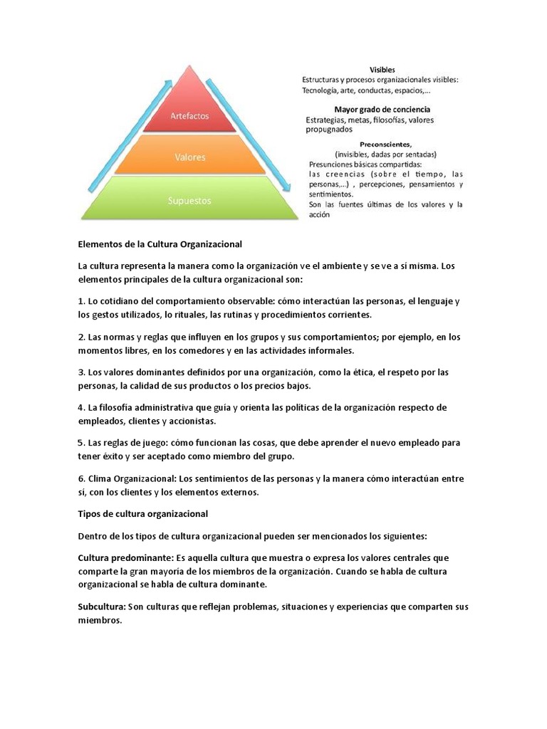 Elementos de la Cultura Organizacional | PDF | Cultura organizacional ...