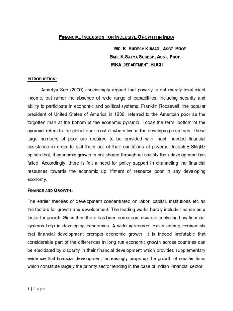 Financial Inclusion - Inclusive Growth in India | PDF