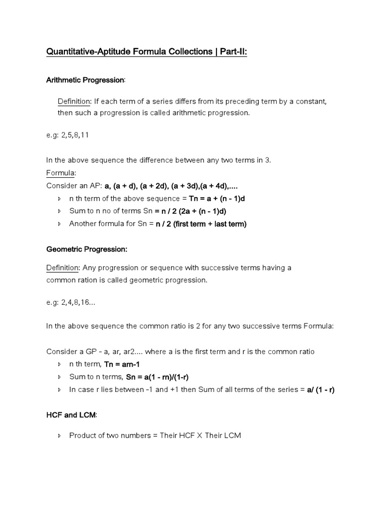 Quantitative Aptitude Formulas & Shortcuts | PDF
