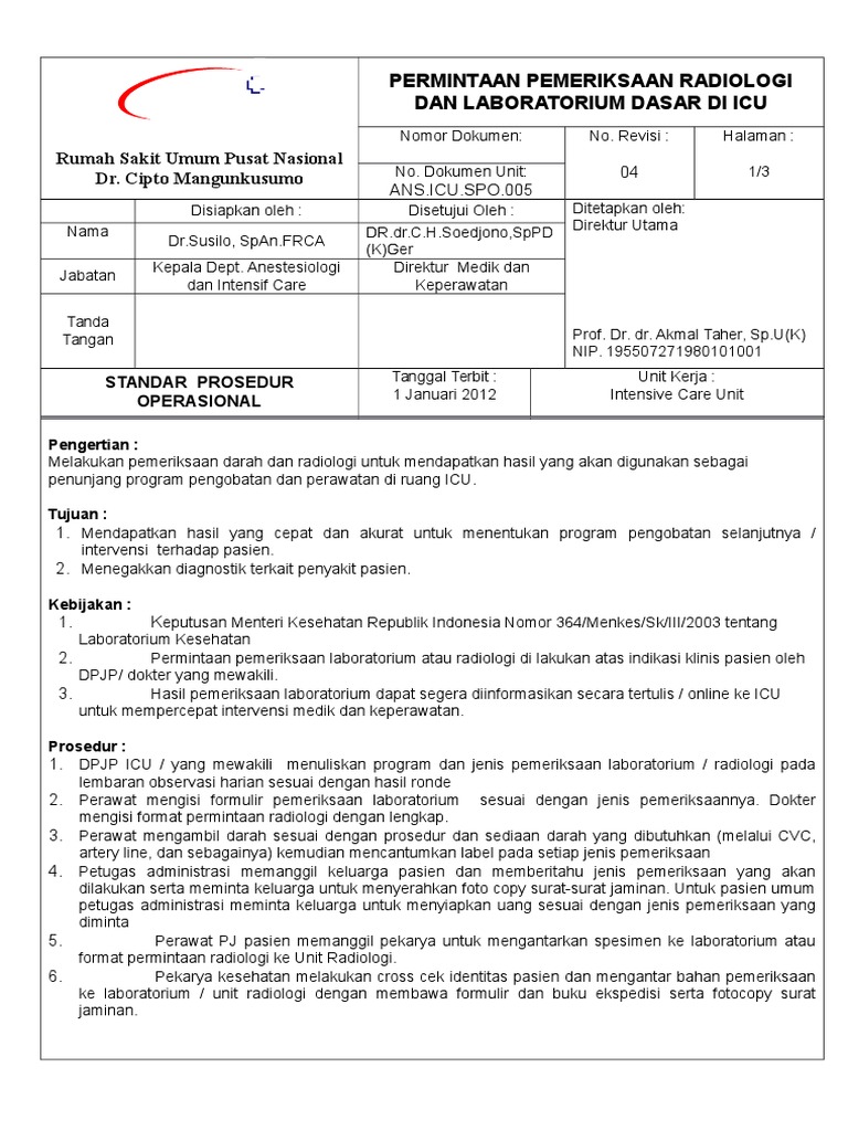 Prosedur Pemeriksaan ICU RSCM | PDF | Sains & Matematika