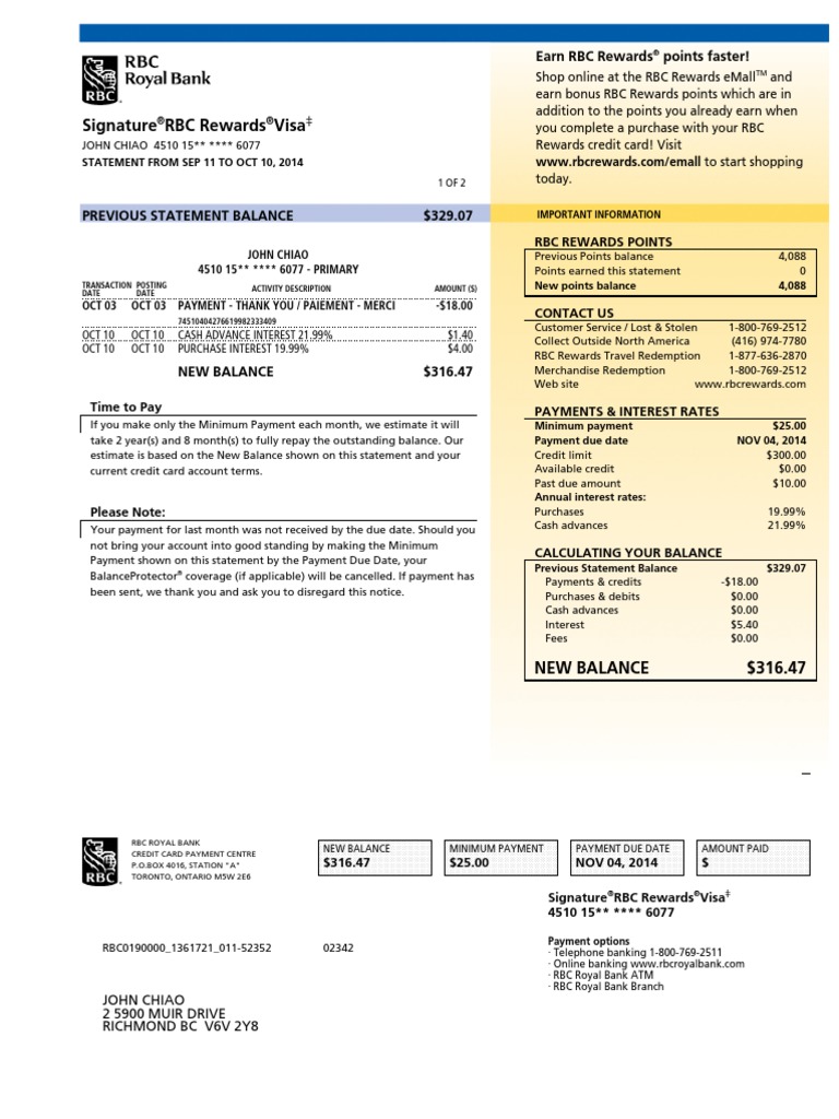 RBC Rewards Visa Statement Summary | PDF | Interest | Credit Card