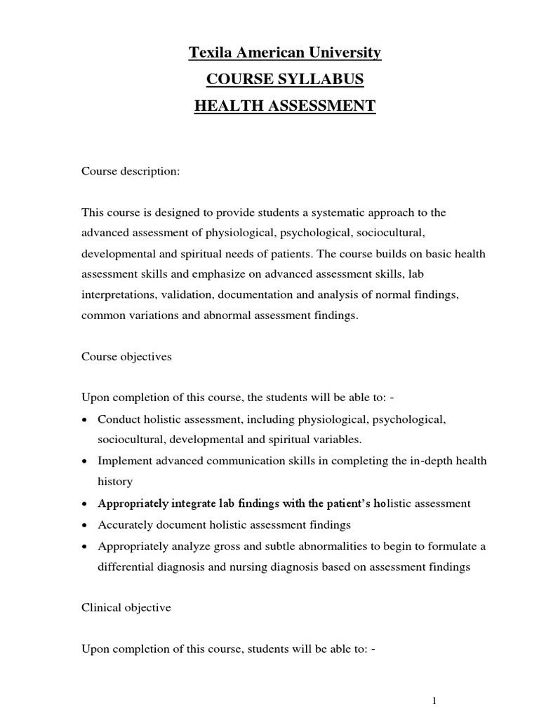 Curricullum Health Assessment Syllabus1 Educational Assessment