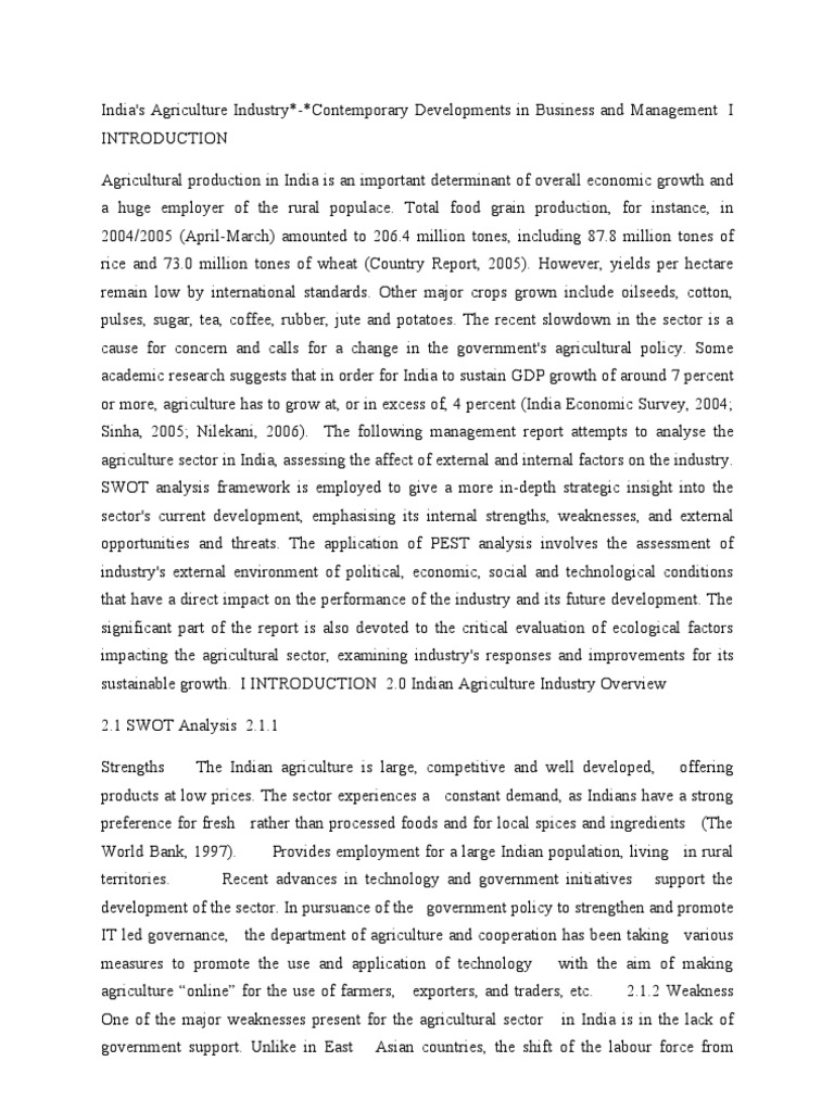 PEST Analysis of India's Agriculture Sector | PDF | Agriculture ...