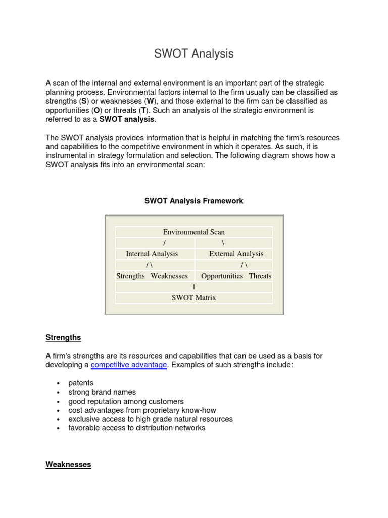 Swot Analysis Pdf Swot Analysis Strategic Management