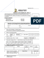 Osmania University HYDERABAD - 500 007 Application For Ph.D. Eligibility Test: 2009 - 10