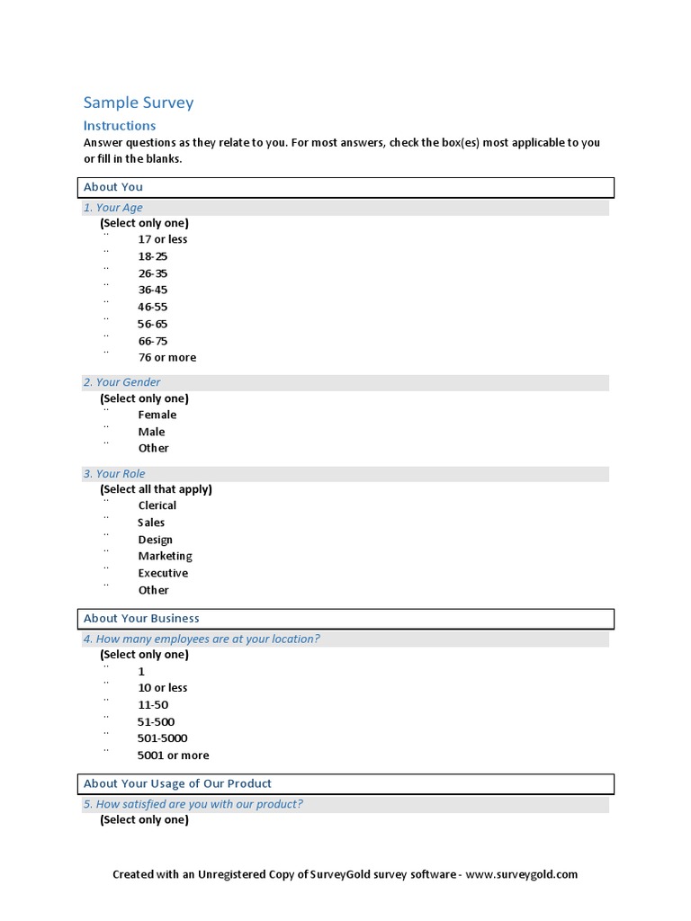 Sample Survey: Instructions | PDF | Career & Growth | Business