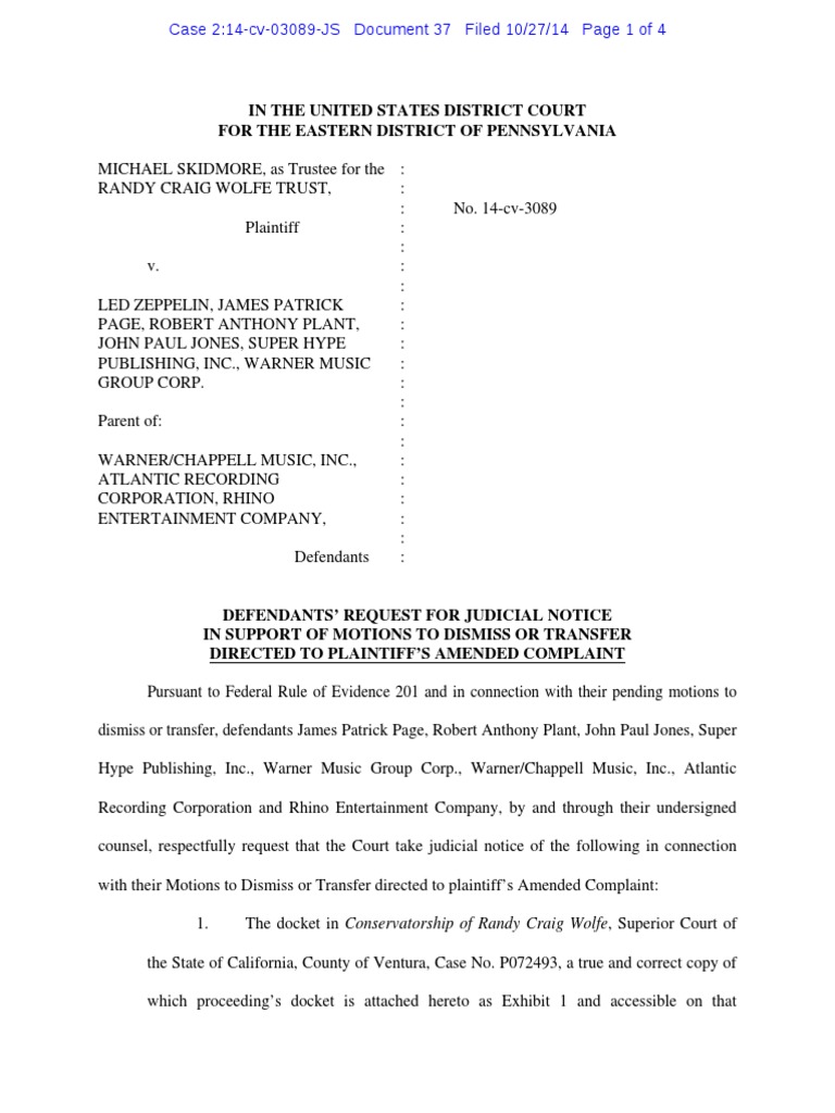 Randy California v. Led Zeppelin request for judicial notice.pdf Complaint Justice