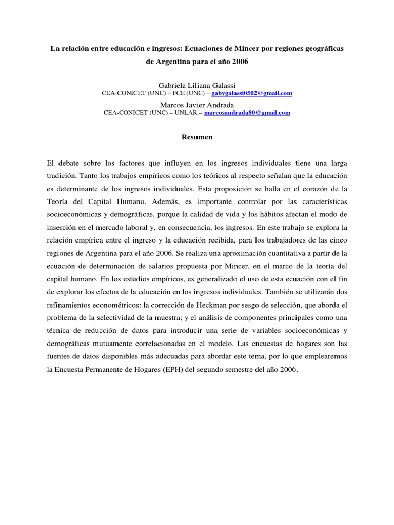 La relación entre educación e IngresosEcuación de Mincer.pdf PDF