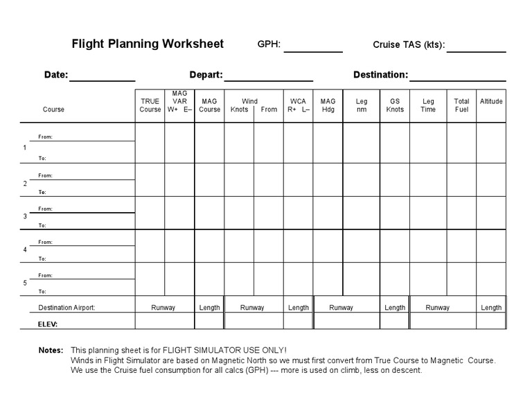 Flight Simulator Planning Sheet | PDF