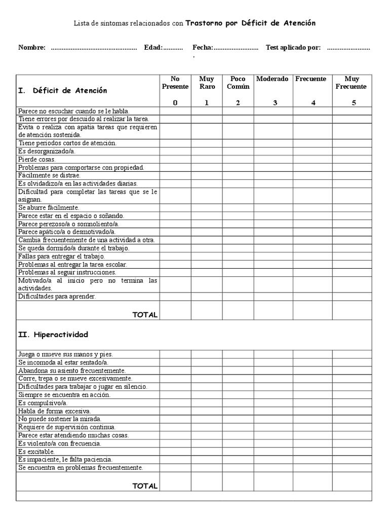 Deficit de atencion e hiperactividad test