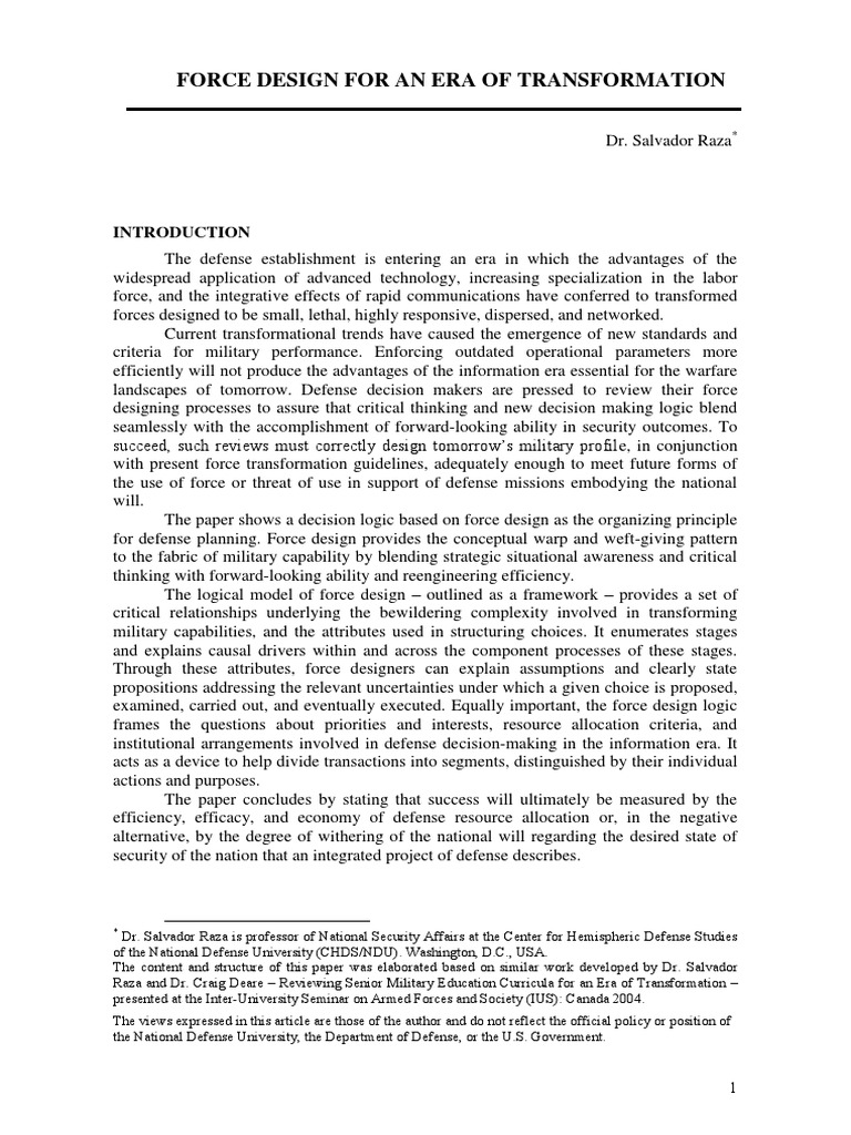 Force Design For An Era of Transformation | PDF | Command And Control ...