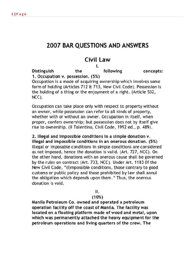 CIVIL LAW Bar Examination 200813 Will And Testament Foreclosure