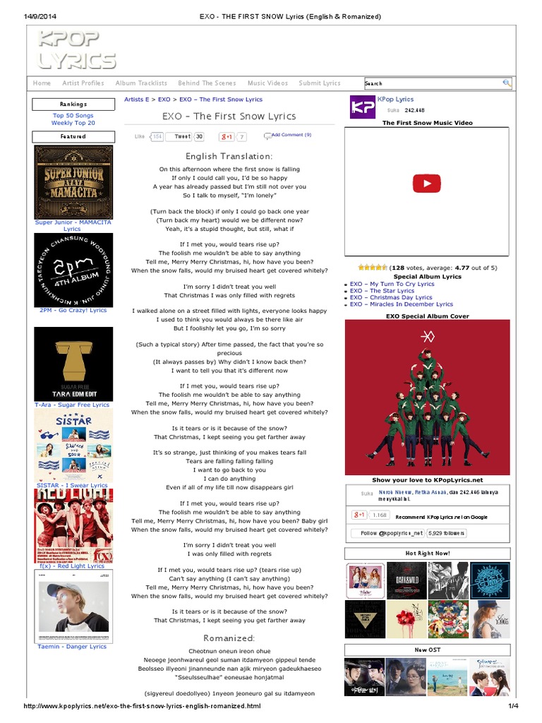EXO The FIRST SNOW Lyrics (English & Romanized) PDF Musicians