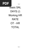 Basic SAL DAYS (/) Working HR Rate Ot - HR Total: Sheet1