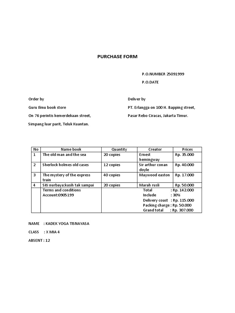 Siti Nurbaya Order Form Details | PDF | Art