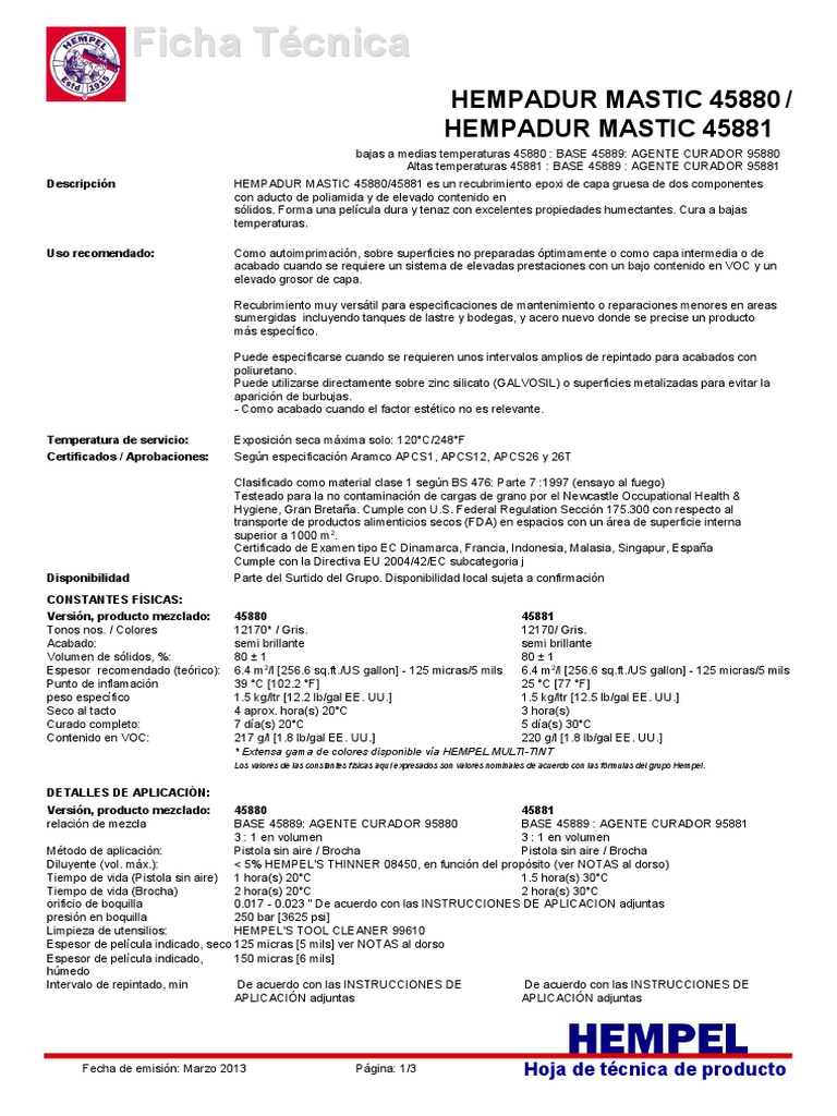 Pds Hempadur Mastic 45881 Esmx.pdf (c1,2) Aluminio Pintar Free 30day Trial Scribd