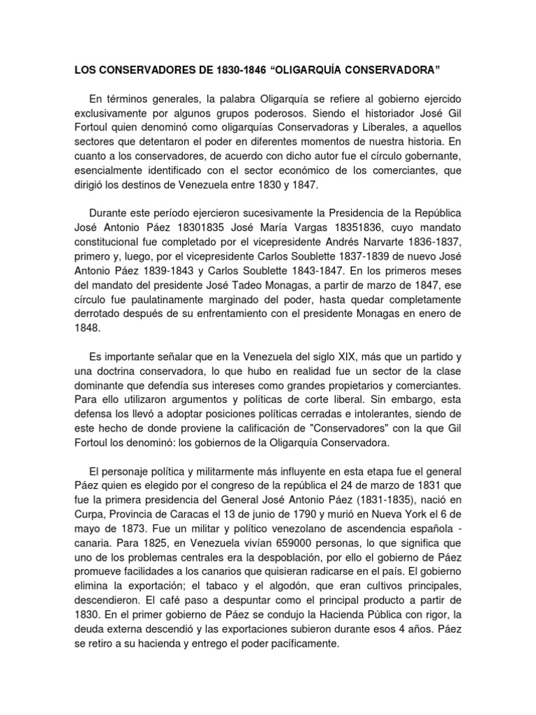 Los Conservadores de 1830 A 1846 | PDF | Venezuela | Gobierno