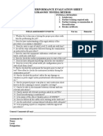 On-Site Performance Evaluation Sheet: Ultrasonic Testing Method