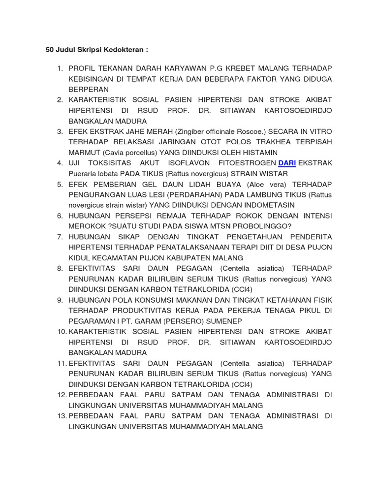 50 Judul Skripsi Kedokteran
