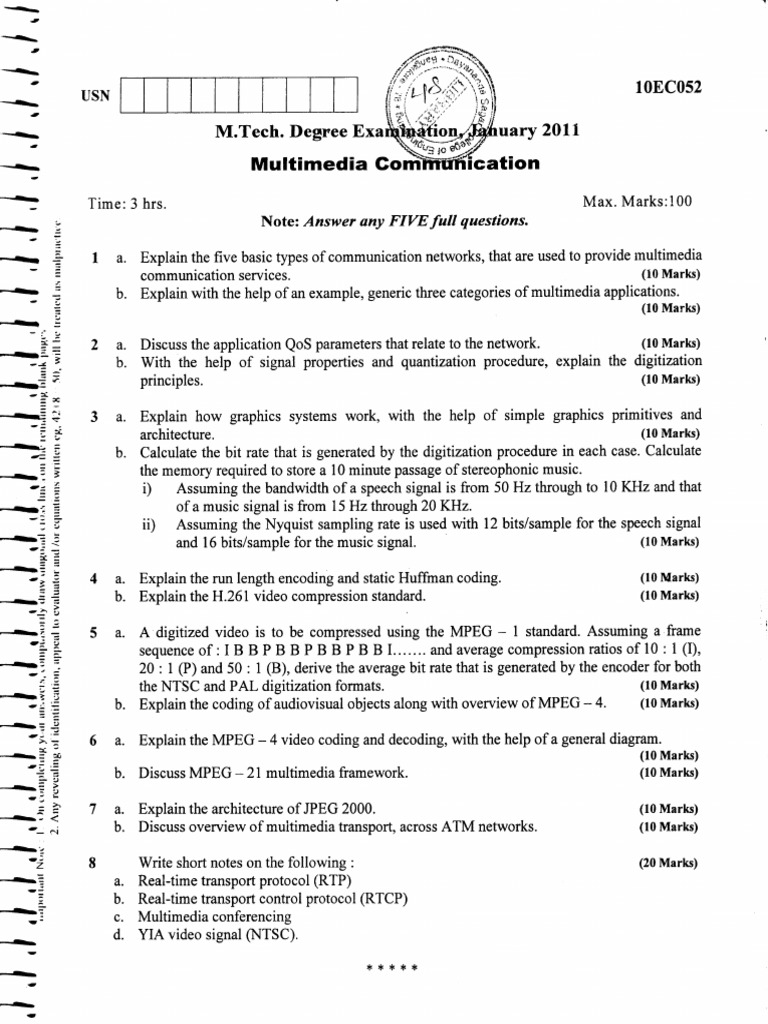 Multimedia Communication Exam Overview | PDF | Computers
