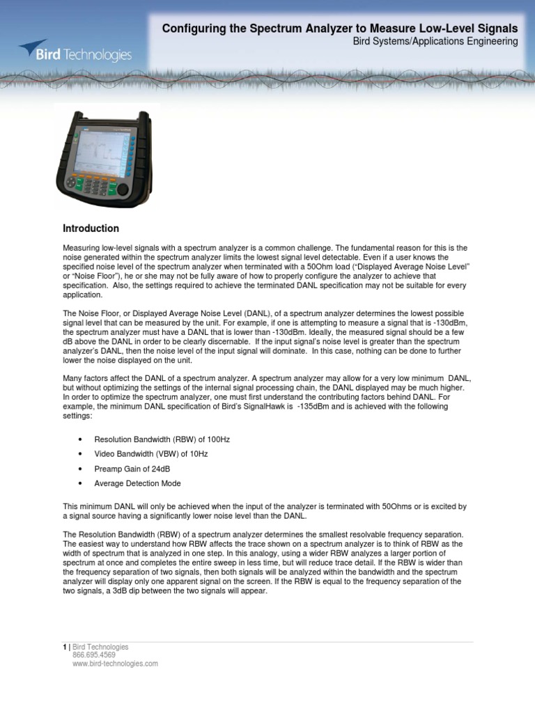 Configuring Spectrum Analyzers To Measure Low Level Signals | PDF ...