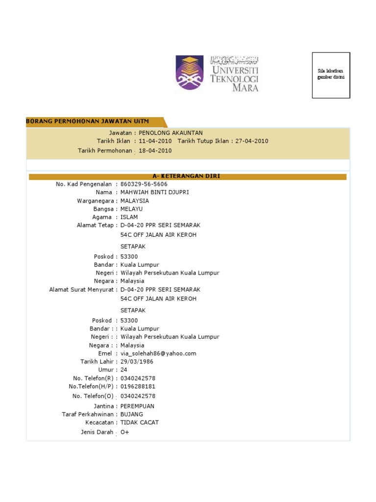 Cetak Permohonan Uitm Pdf