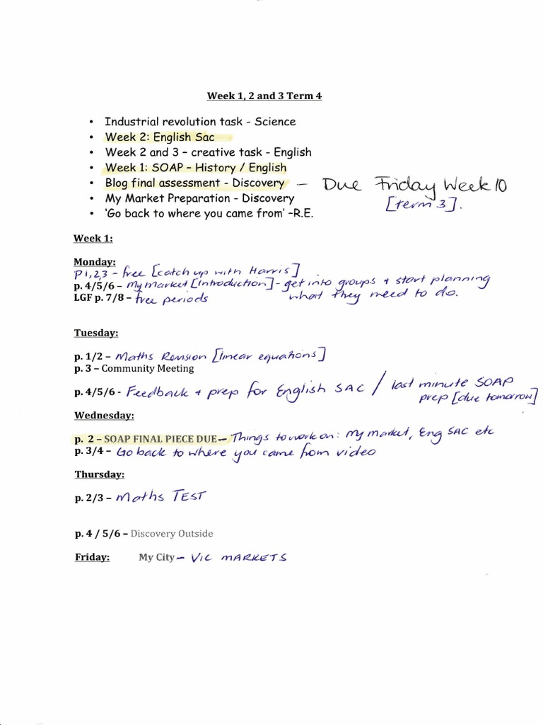 Term 4 Weekly Lesson Plans | PDF