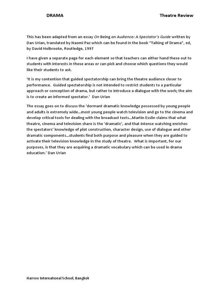 Theatre Review: Engaging Spectatorship | PDF | Acting | Actor