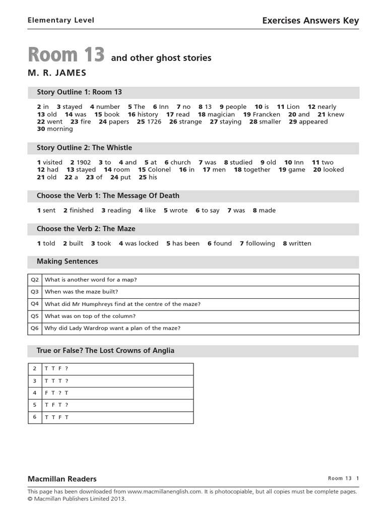 Room 13 Exercises Answers Key | PDF