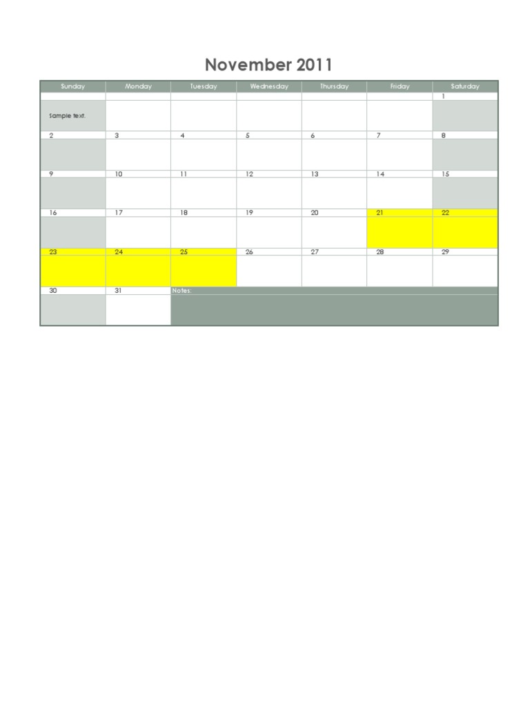 Monthly Calendar Notes 2011 | PDF