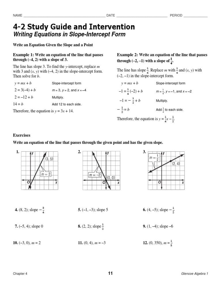 Writing Equations in Slope Intercept Form | PDF | Mathematical Analysis |  Algebra
