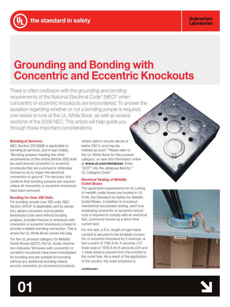 Ul Bonding Around Concentric Knockouts PDF Electrical Conductor