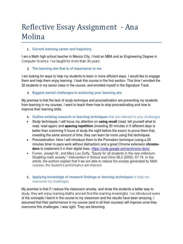 Reflective essay assignment sheet 06 image