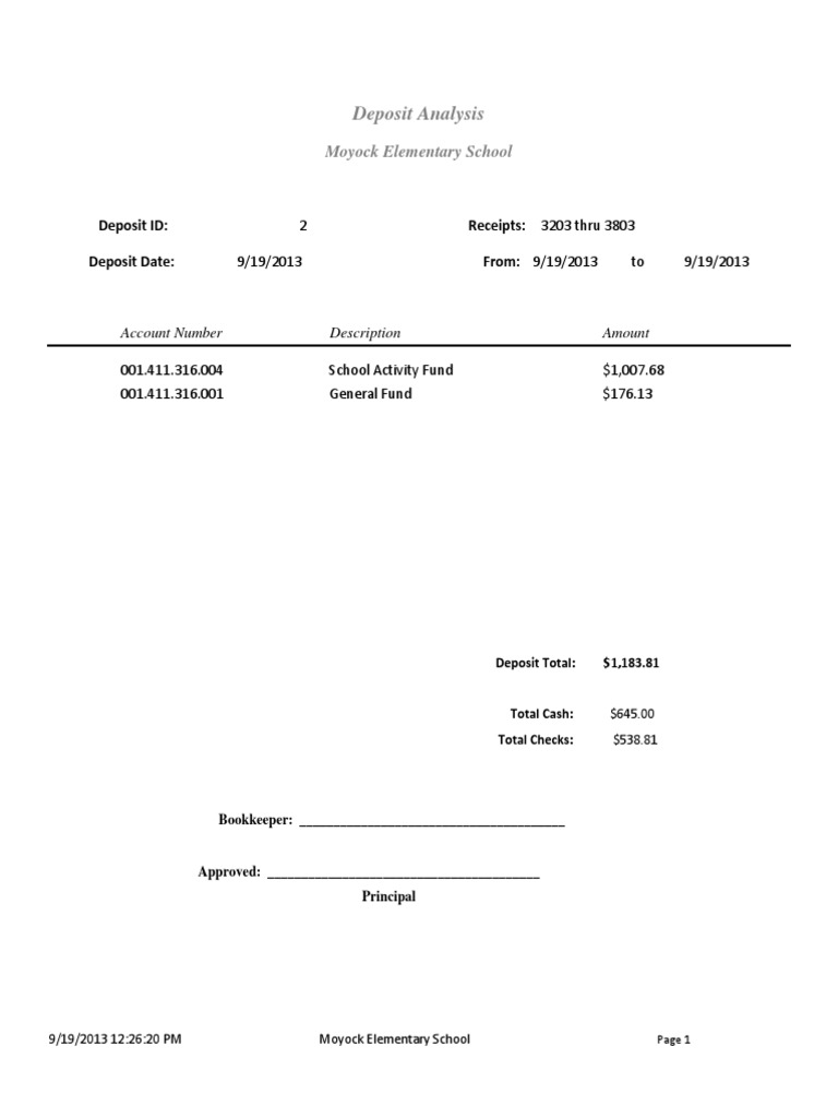 Moyock Elementary Deposit Analysis 2013 | PDF