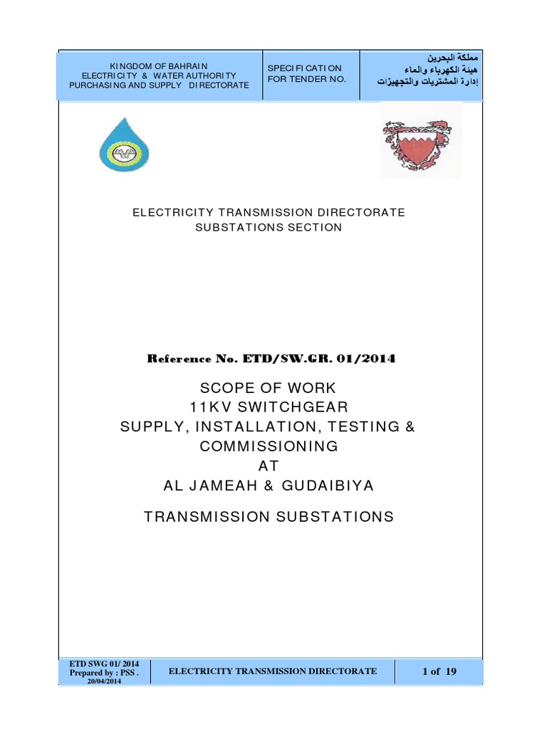 11kV Switchgear Tender Specification | PDF | Electrical Substation ...