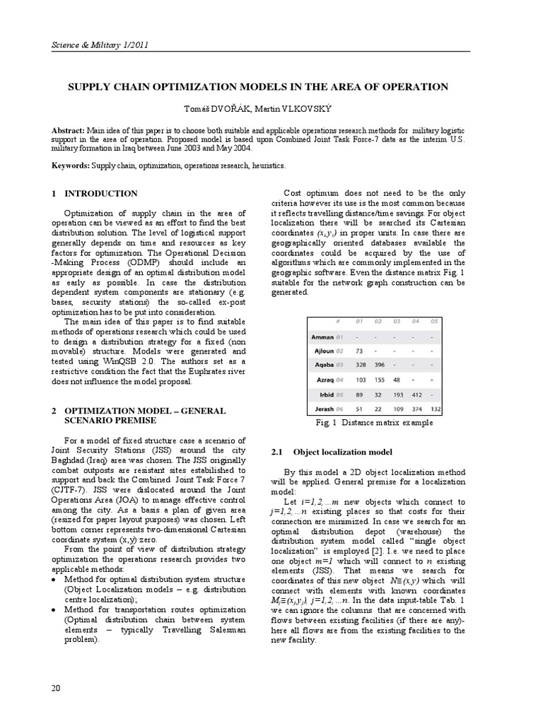 Supply Chain Optimization Models in The Area of Operation: Science ...