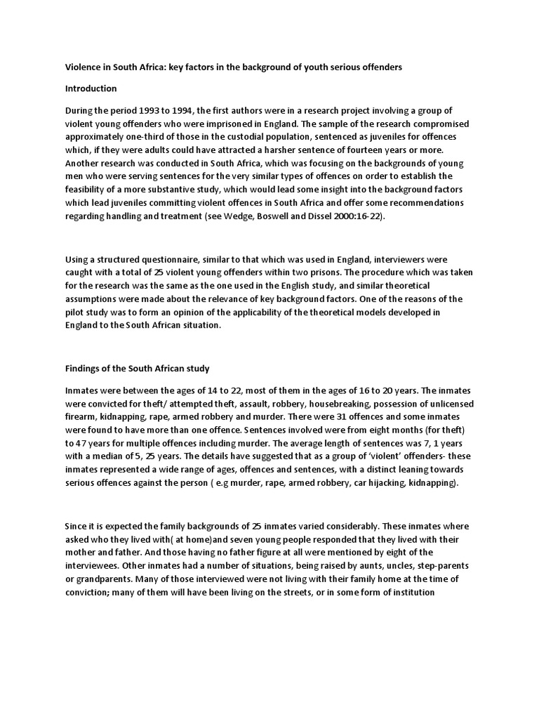 Youth Violence Factors in South Africa | PDF | Violence | Robbery