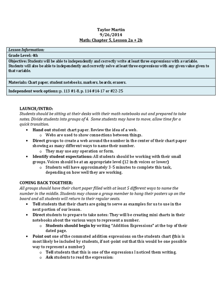4th Grade Math: Expressions & Variables | PDF | Subtraction | Cognition