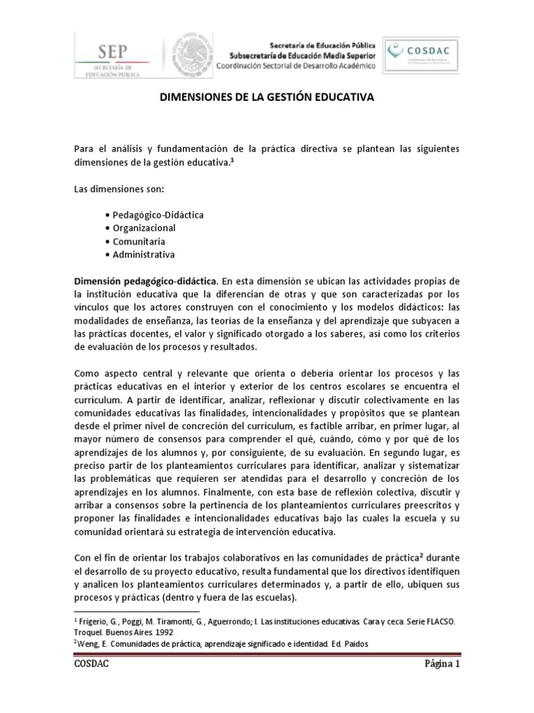 Dimensiones de La Gestion Educativa PDF | PDF | Institución | Plan de ...