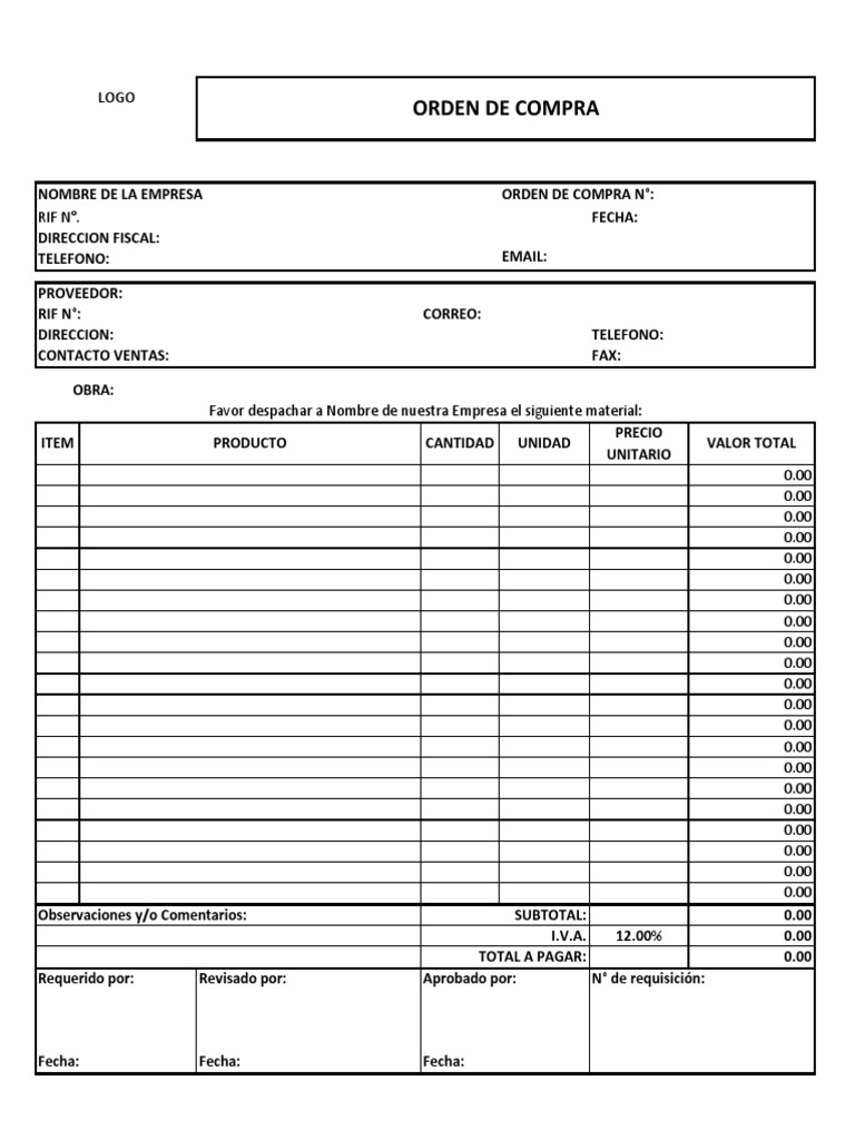 Formato Orden de Compra